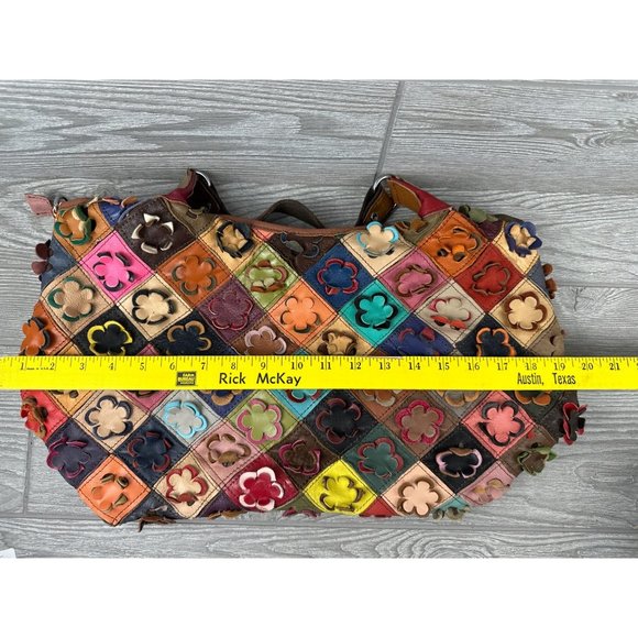 Multi Color Flower Genuine Leather Hobo Handbag Purse - Picture 8 of 9